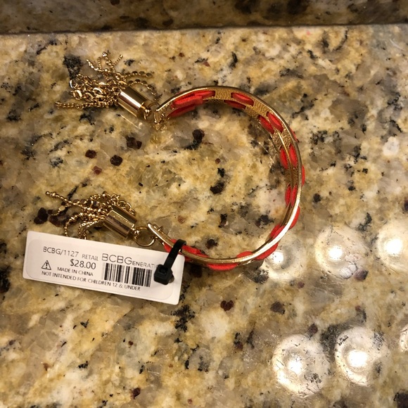 🌹BCBG cuff red and ivory linked gold fringe end - Picture 10 of 16